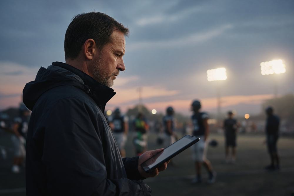 A coach on the sideline with a tablet