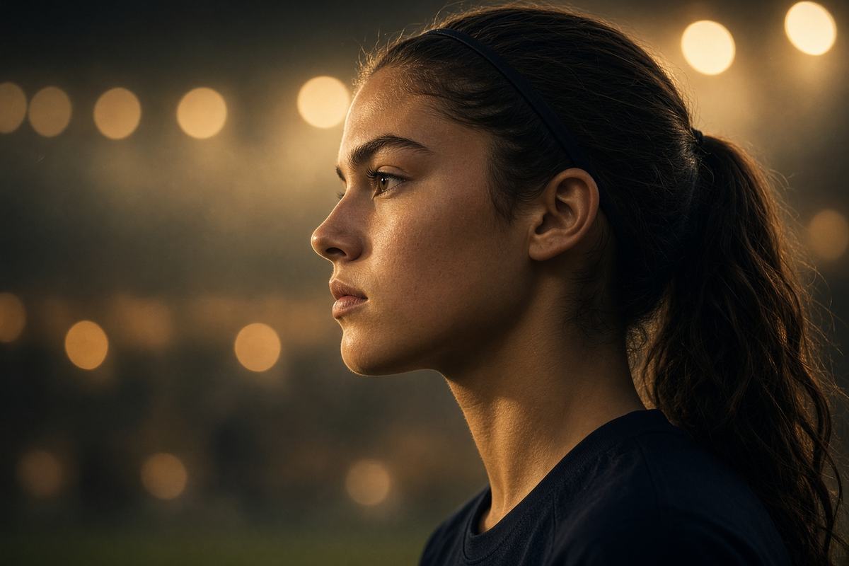 A player looking across a field at dusk